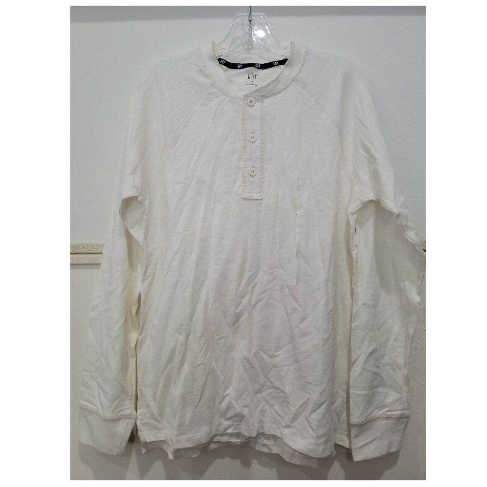 GAP Men's 100% Cotton Long Sleeve 3 Button Henley Shirt Whisper White XXL